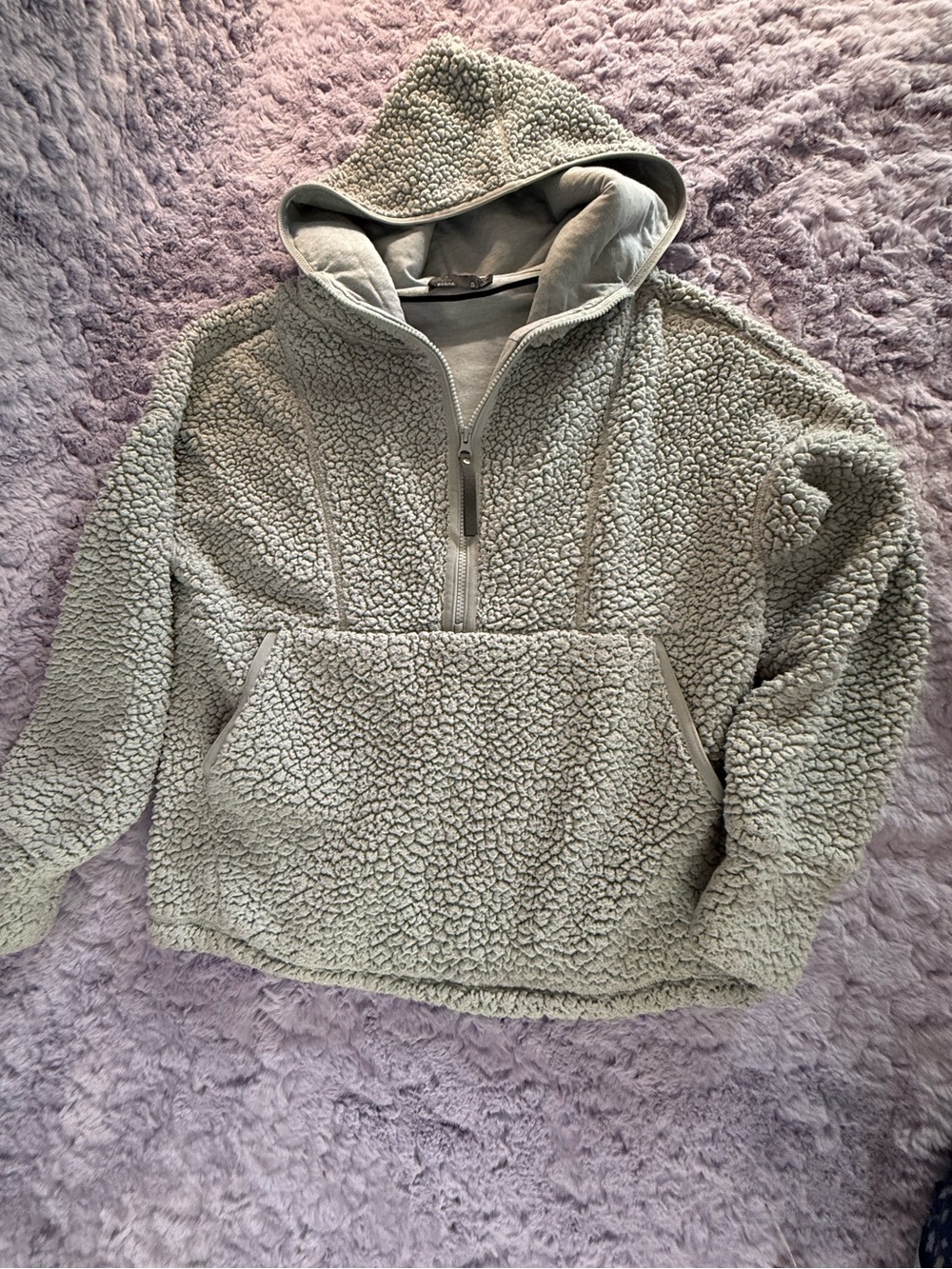 Prana | Light Blue-Gray Sherpa Half-Zip Hoodie | Small